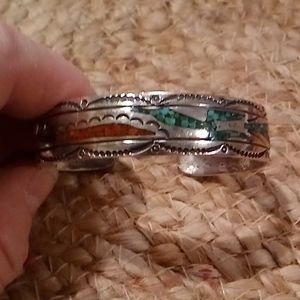 Vintage J Nezzie sterling inlaid bracelet